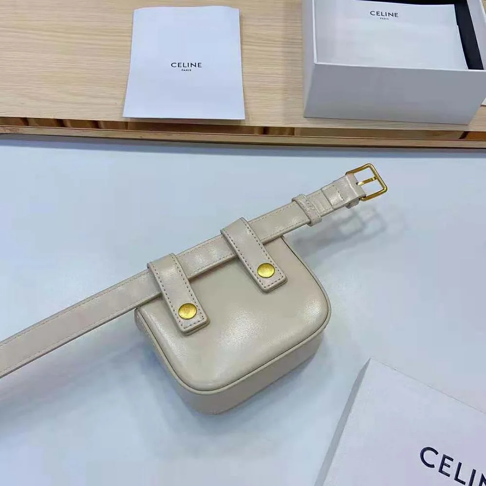 Celine Belt Bag Triomphe Belt in Shiny Calfskin for Women in White Celine Belt Bag Triomphe Belt in Shiny Calfskin for Women in White