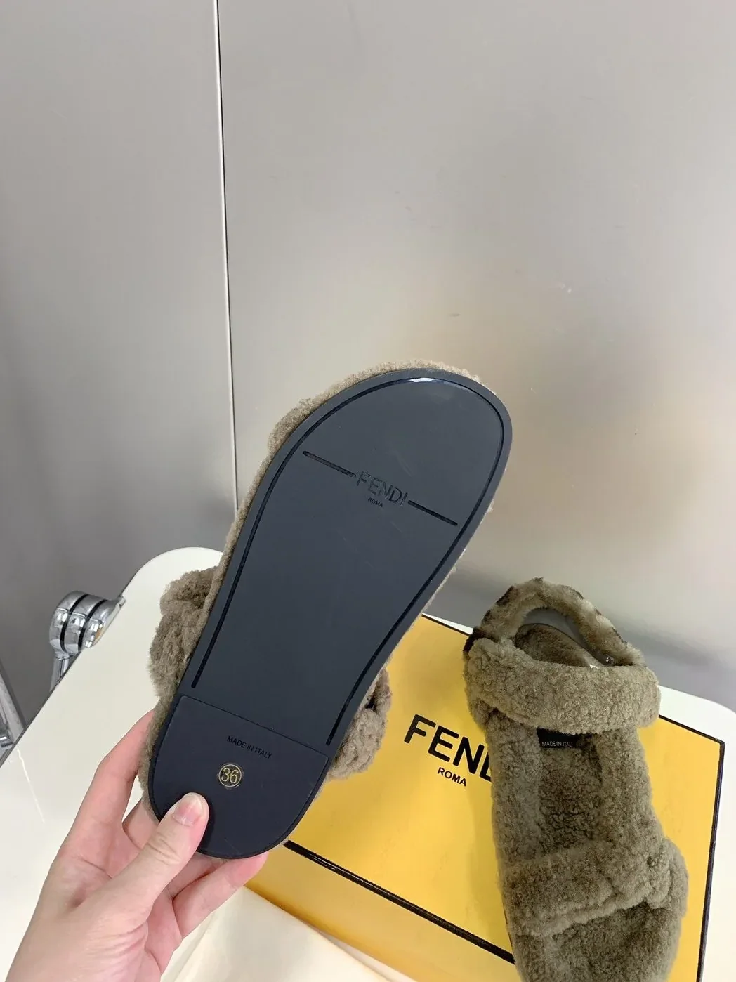 Fendi First Shearling Sandal Green