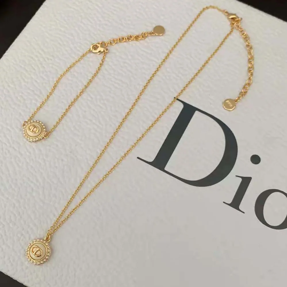 Dior Petit CD Necklace Gold-Finish Metal with White Resin Pearls and Black Glass for Women