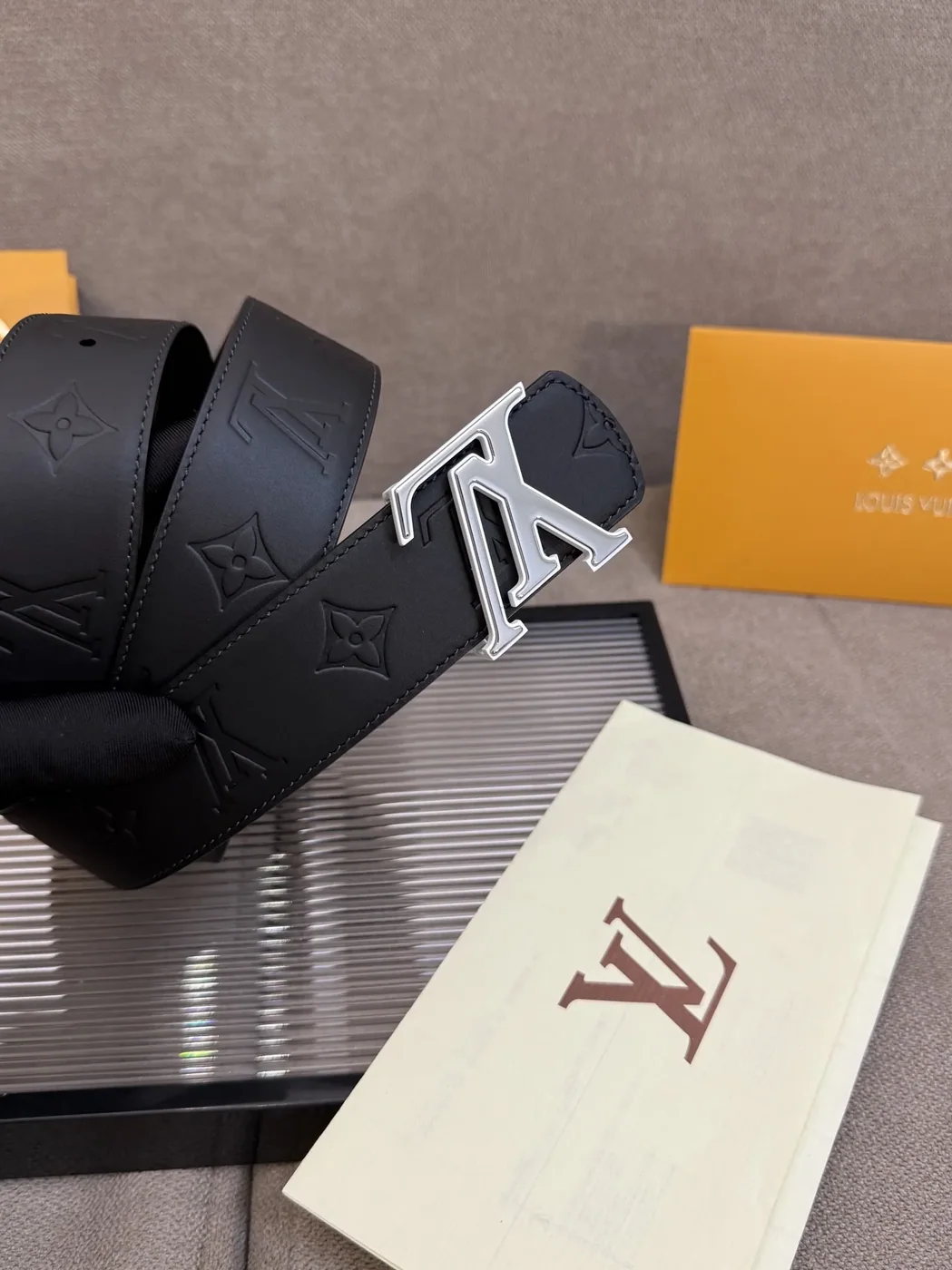 Louis Vuitton LV Initiales Monogram Embossed Leather Belt Black With Silver Buckle Louis Vuitton LV Initiales Monogram Embossed Leather Belt Black With Silver Buckle