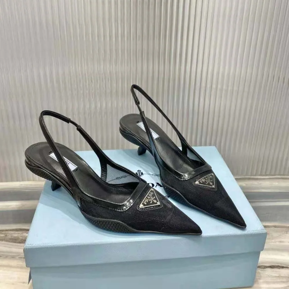 Prada Mesh Fabric Slingback Pumps for Women in Black