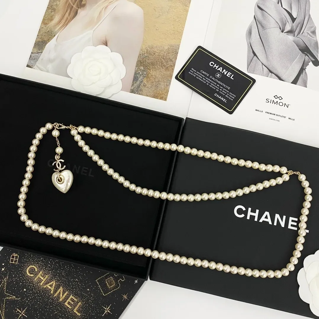 Chanel 24 Milky White Heart Shaped Pearl Waist Necklace