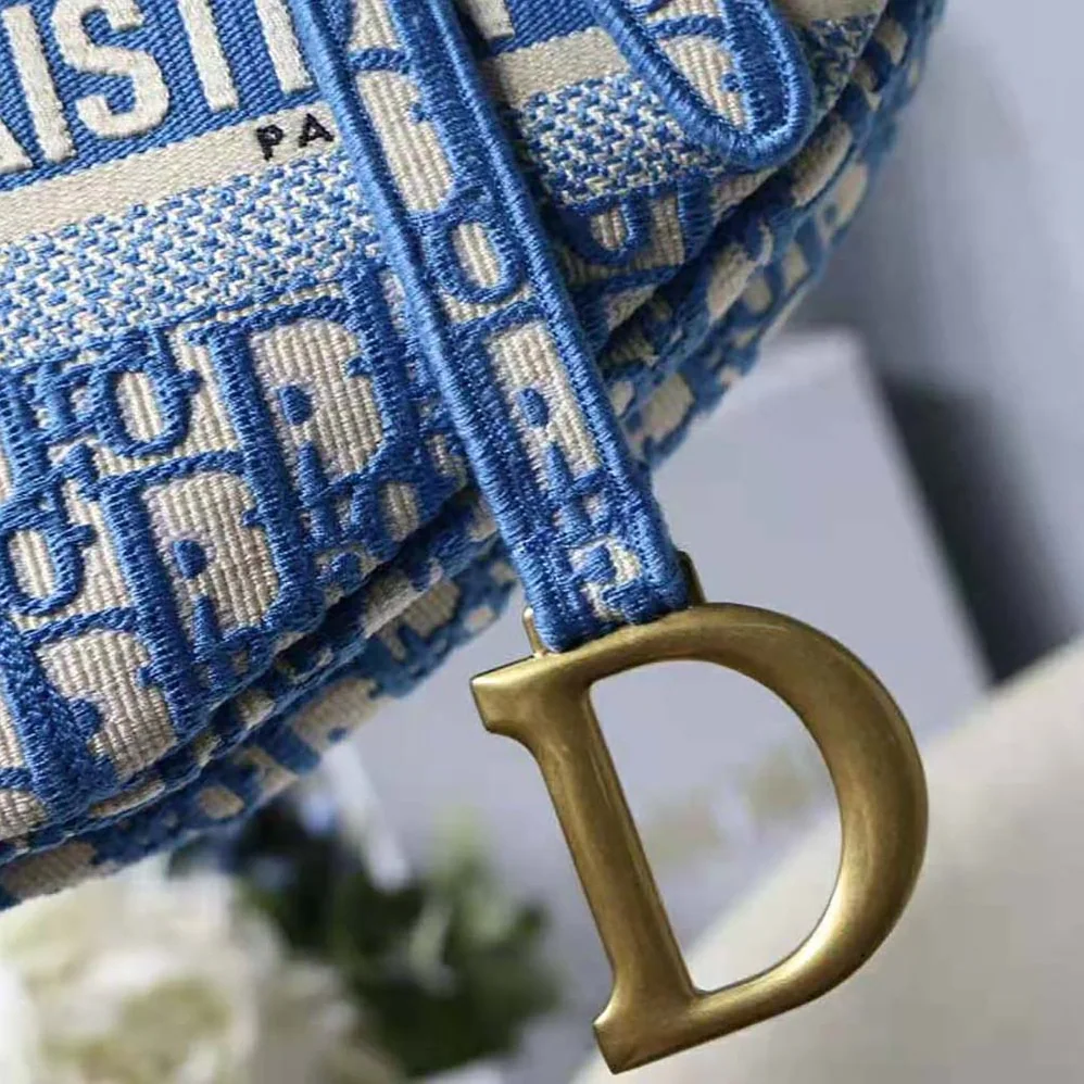 Dior Saddle Bag Cornflower Blue Dior Oblique Embroidery for Women