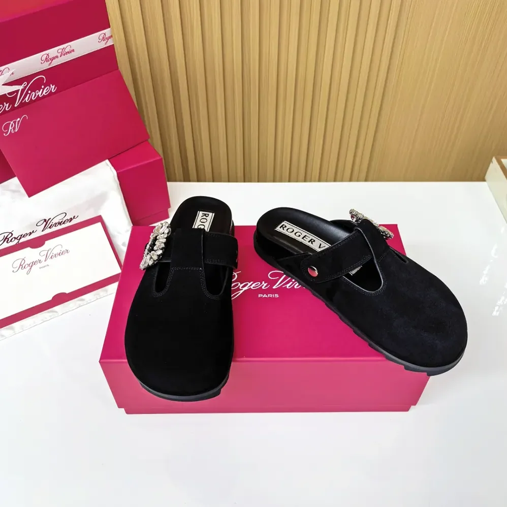 Roger Vivier Slidy Viv' Mules in Suede for Women in Black