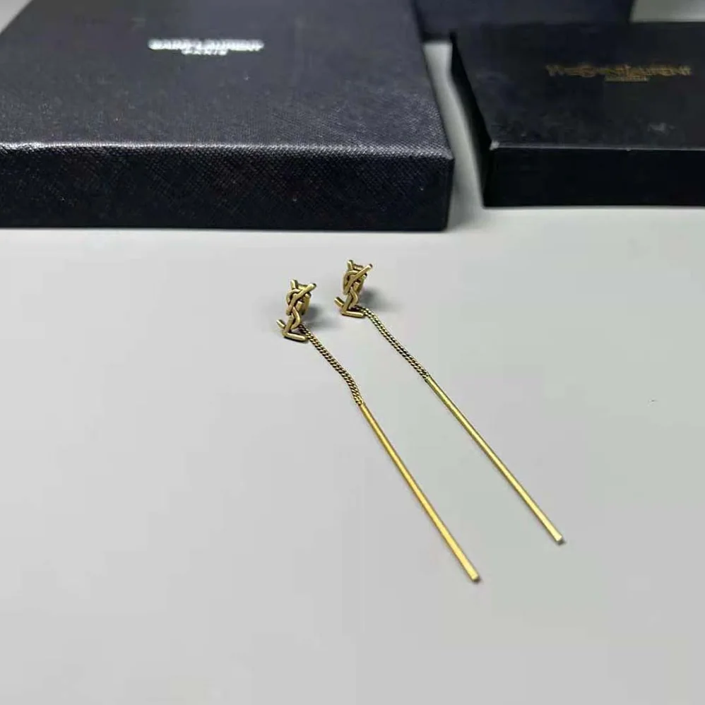 Saint Laurent YSL Opyum YSL Threader Earrings in Metal for Women in Gold