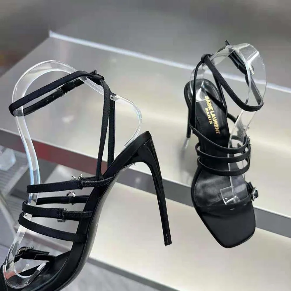 Saint Laurent YSL Jerry Sandals in Crepe Satin and Rhinestones for Women Saint Laurent YSL Jerry Sandals in Crepe Satin and Rhinestones for Women