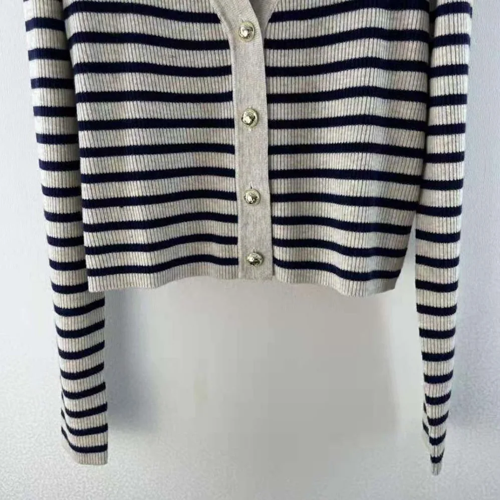 Dior Mariniere Buttoned Cardigan Navy Blue Linen Cashmere and Silk Knit for Women