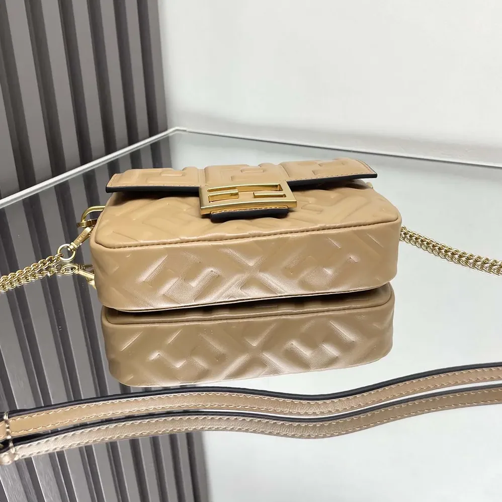 Fendi Baguette Mini Dove Gray Nappa Leather Bag with FF Motif for Women