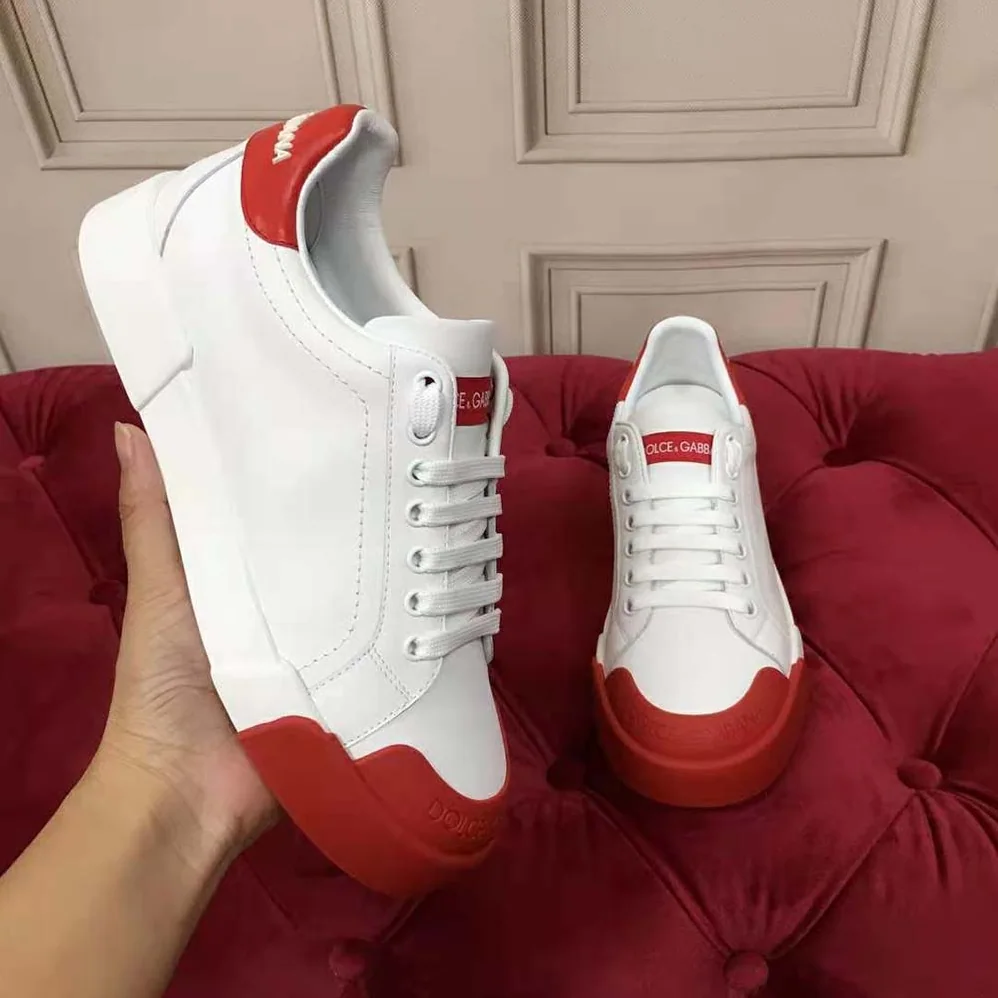 Dolce Gabbana D&G Portofino Sneakers in Nappa Leather and Rubber Toe-Cap for Women in Red