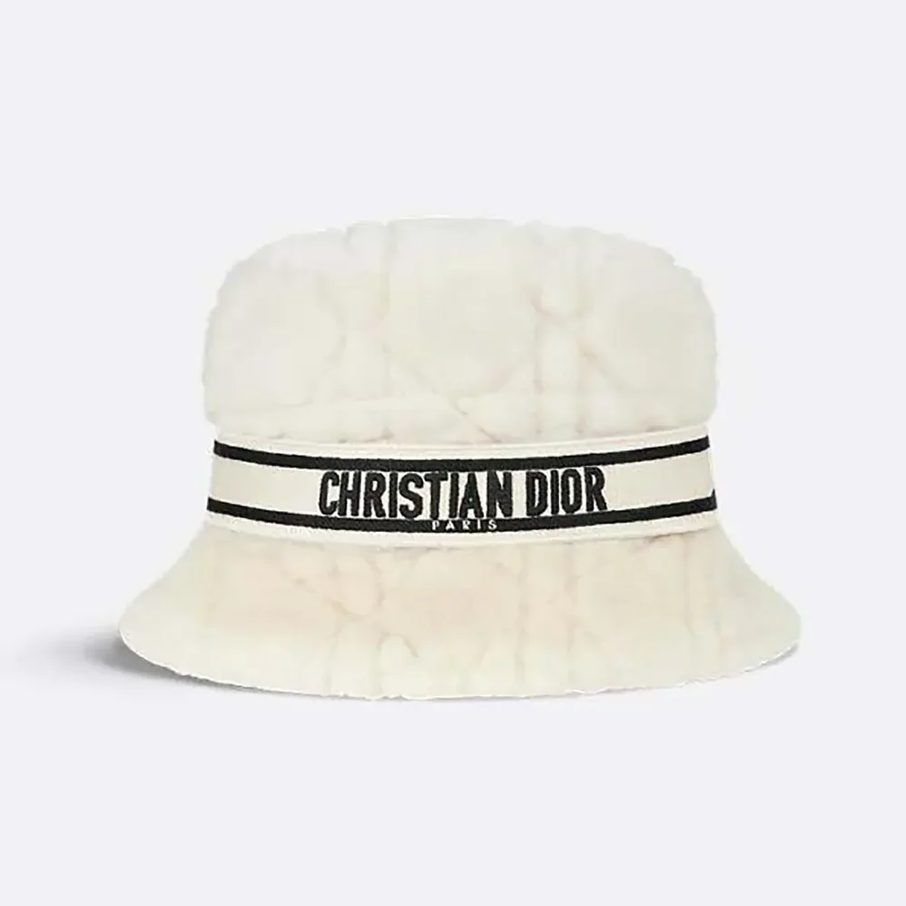 Dior D-Bobby Cannage Small Brim Bucket Hat Ecru Shearling for Unisex Dior D-Bobby Cannage Small Brim Bucket Hat Ecru Shearling for Unisex