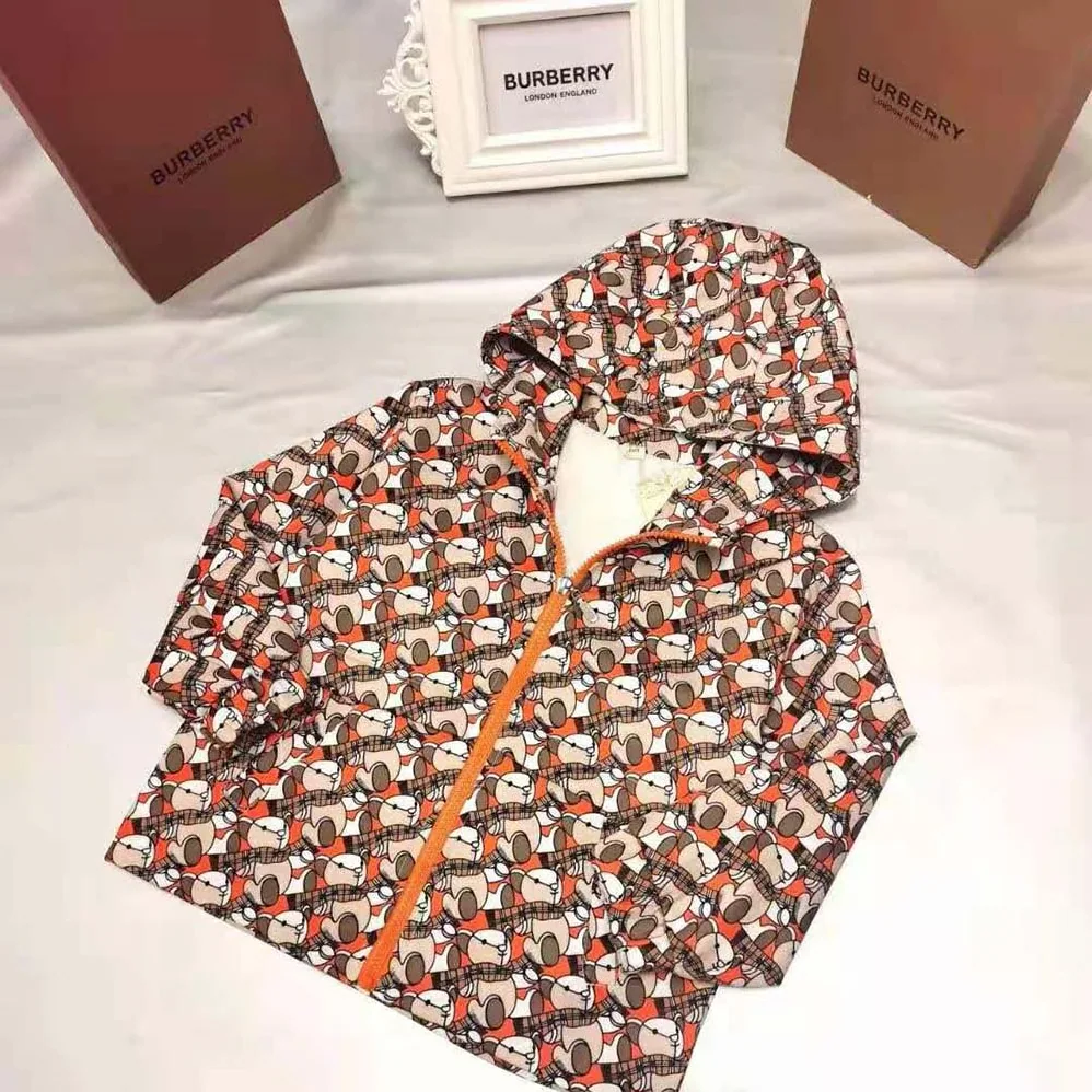 Burberry Kids' Thomas Bear Print Cotton Hooded Jacket Burberry Kids' Thomas Bear Print Cotton Hooded Jacket
