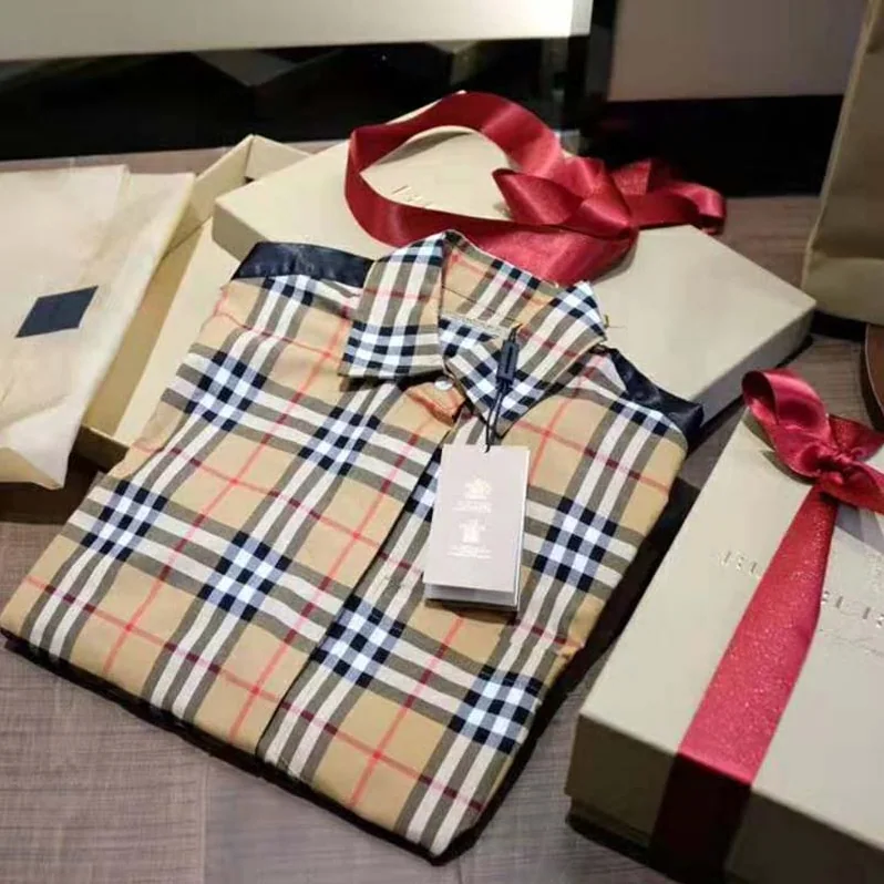 Burberry Satin Stripe Vintage Check Shirt for Women in Brown Burberry Satin Stripe Vintage Check Shirt for Women in Brown