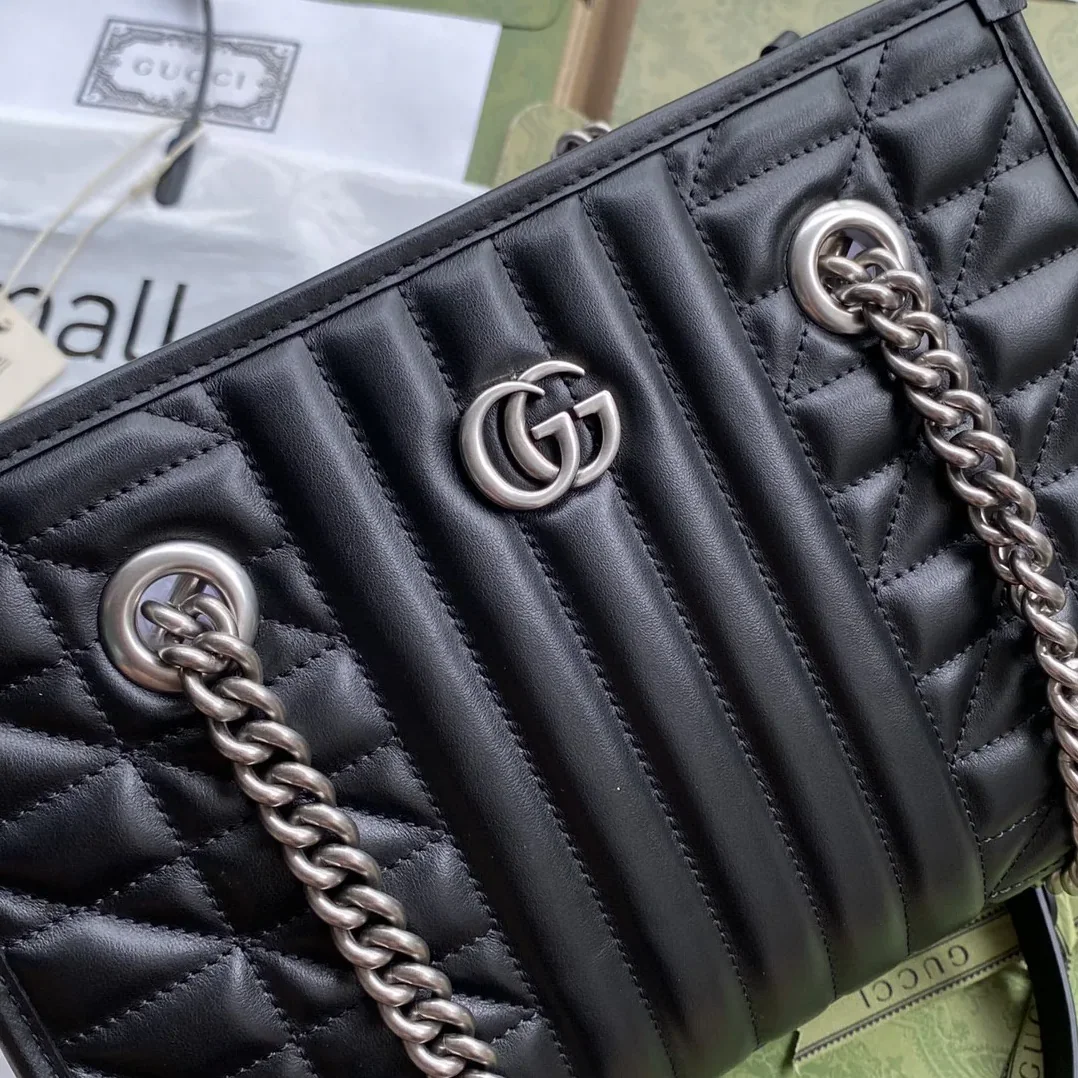 Gucci GG Marmont Small Tote Bag Black Matelasses /