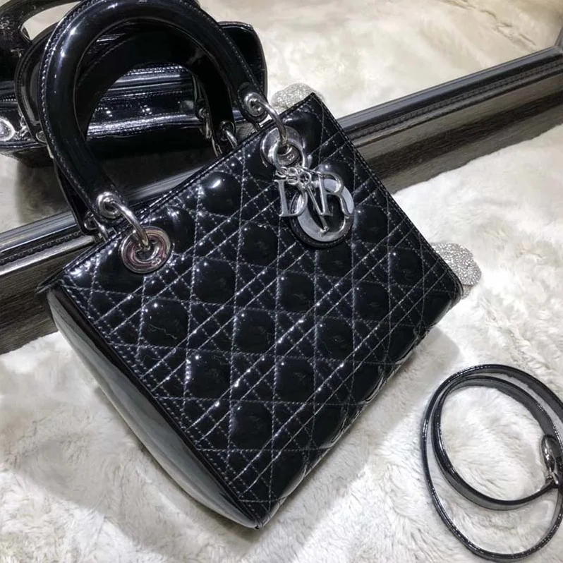 Dior Lady Dior Bag in Patent Cannage Calfskin in Black Dior Lady Dior Bag in Patent Cannage Calfskin in Black