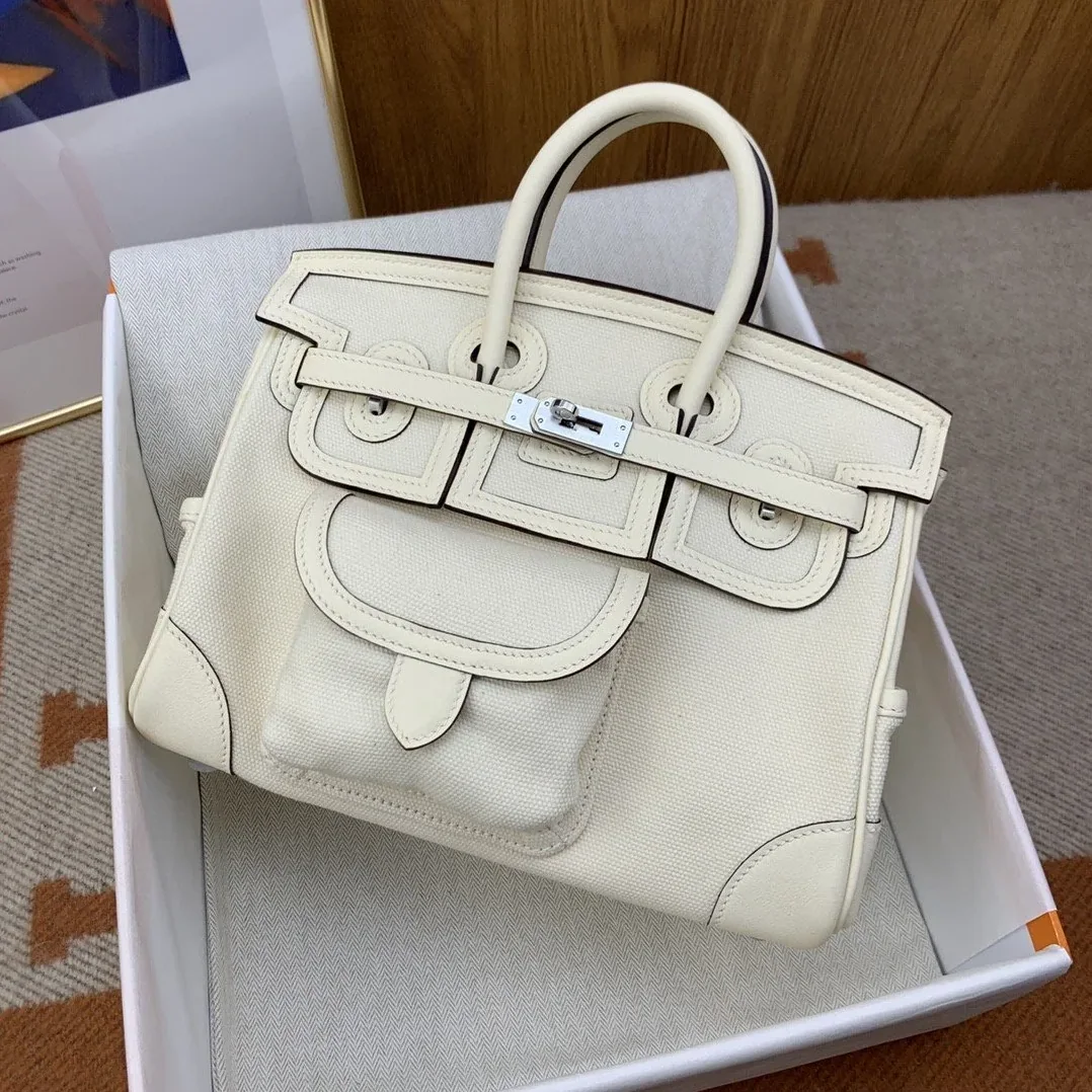 Hermes Birkin Cargo 25 Top Handle Bag in White Silver Hardware Hermes Birkin Cargo 25 Top Handle Bag in White Silver Hardware