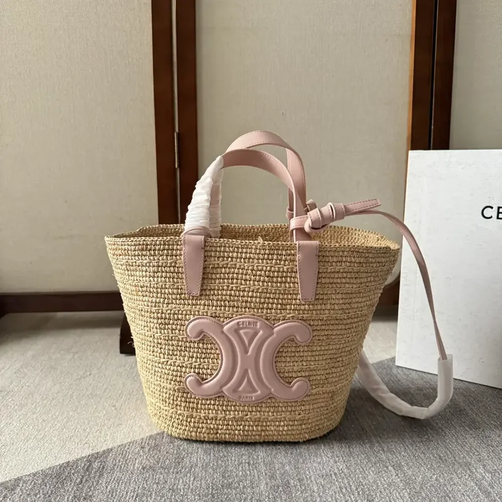 Celine Teen Supple Celine Classic Panier in Raffia and Calfskin for Women in Pink Celine Teen Supple Celine Classic Panier in Raffia and Calfskin for Women in Pink