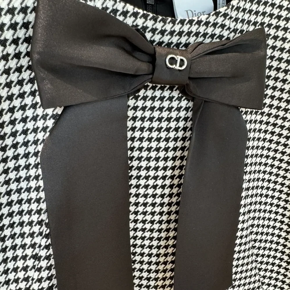 Dior Straight-Cut Short Dress Black and White Houndstooth Virgin Wool Blend for Women
