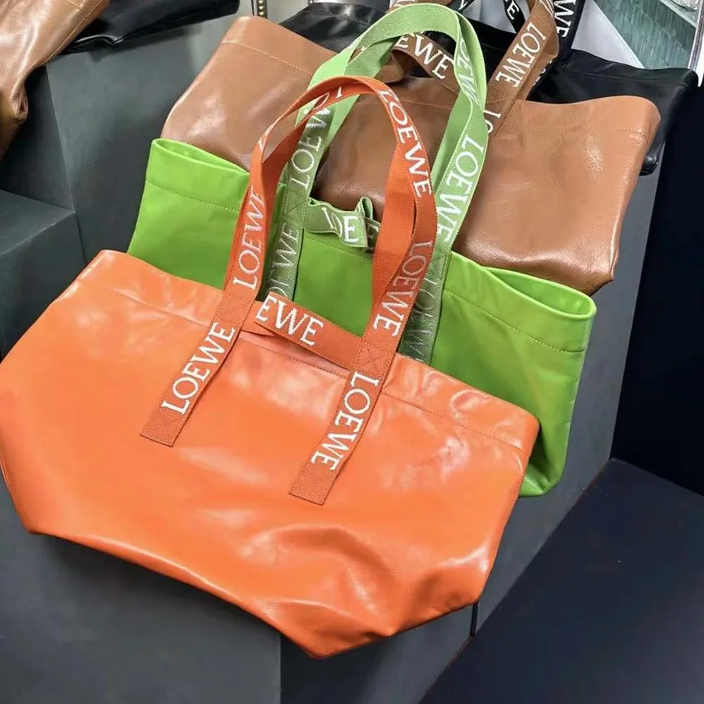 Loewe Fold Shopper in Paper Calfskin for Unisex in Orange Loewe Fold Shopper in Paper Calfskin for Unisex in Orange