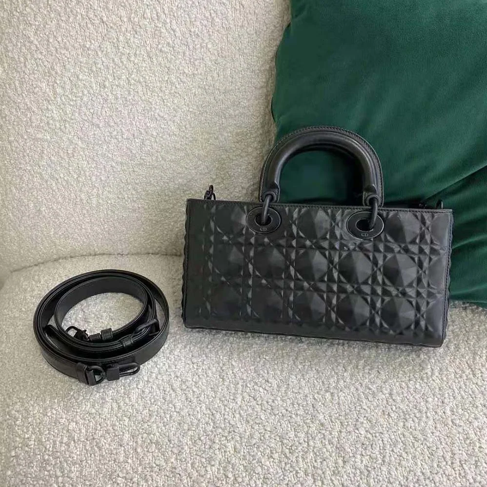 Dior Lady D-Joy Bag Black Cannage Calfskin with Diamond Motif for Women