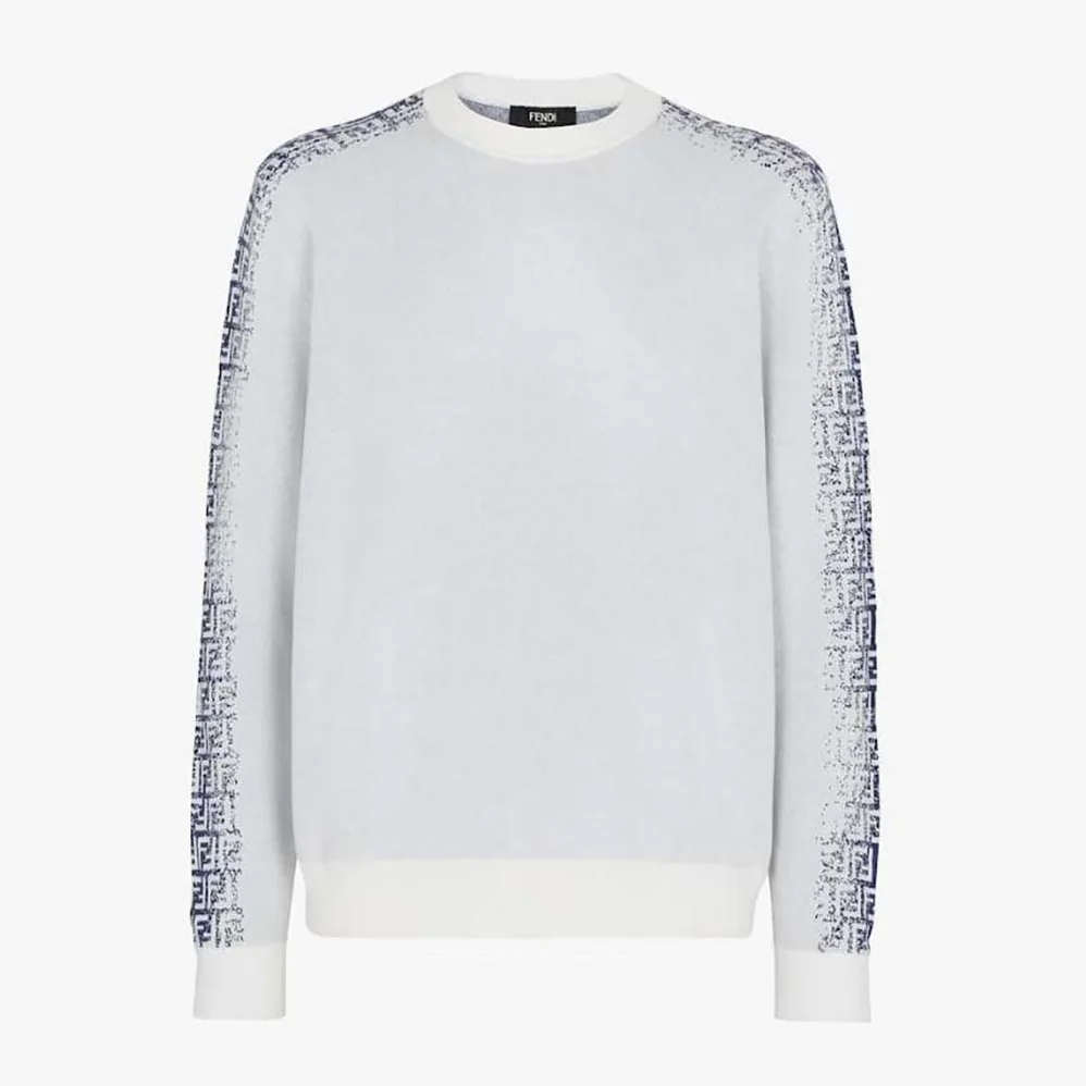 Fendi White Cotton Sweater with an FF Motif for Men Fendi White Cotton Sweater with an FF Motif for Men
