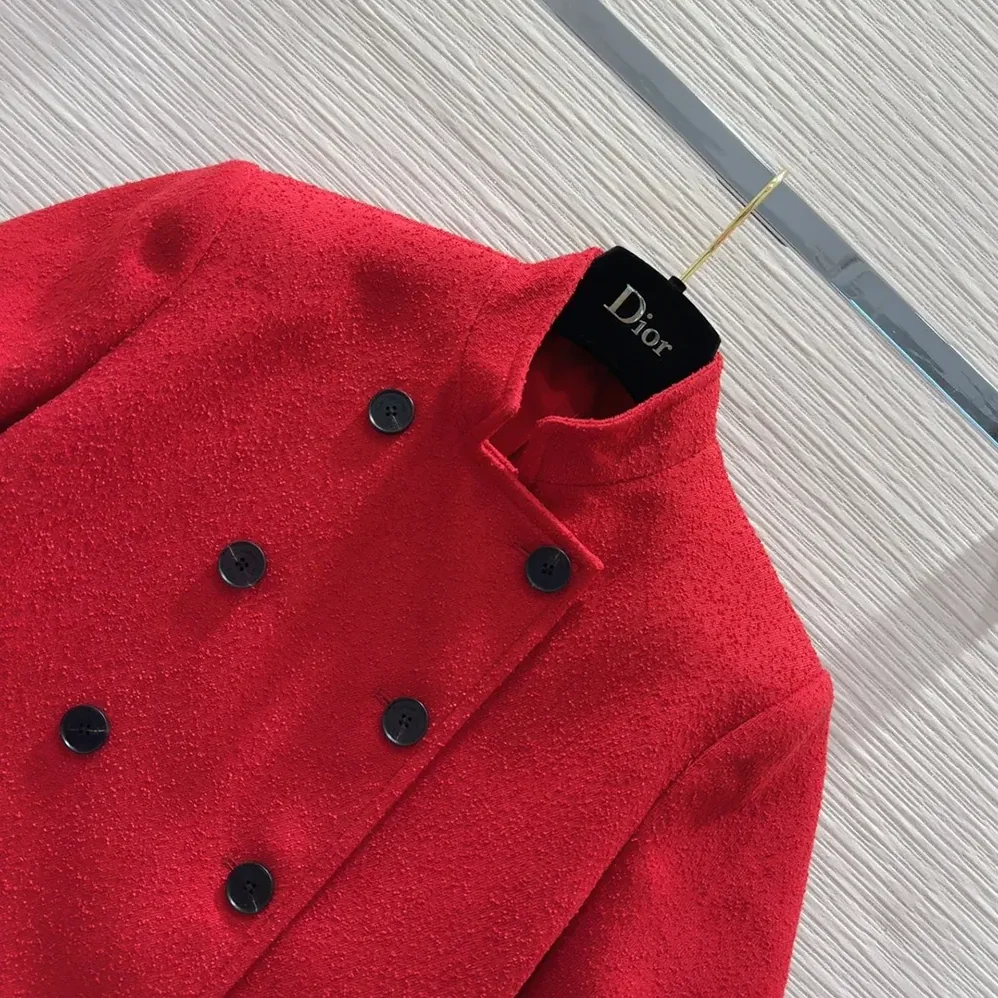 Dior Short-Sleeved Jacket Red Virgin Wool and Cotton Bouclé Blend for Women