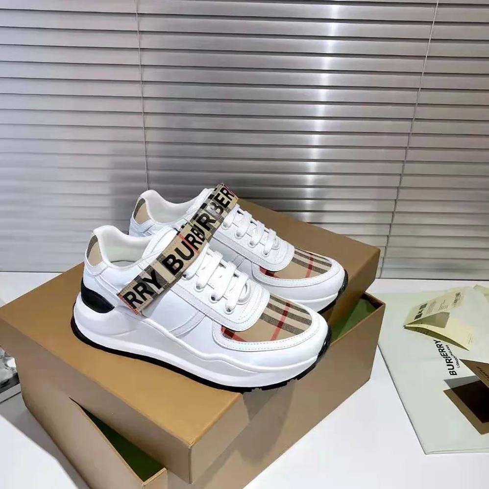 Burberry Logo Detail Leather and Nylon Sneakers for Unisex in White