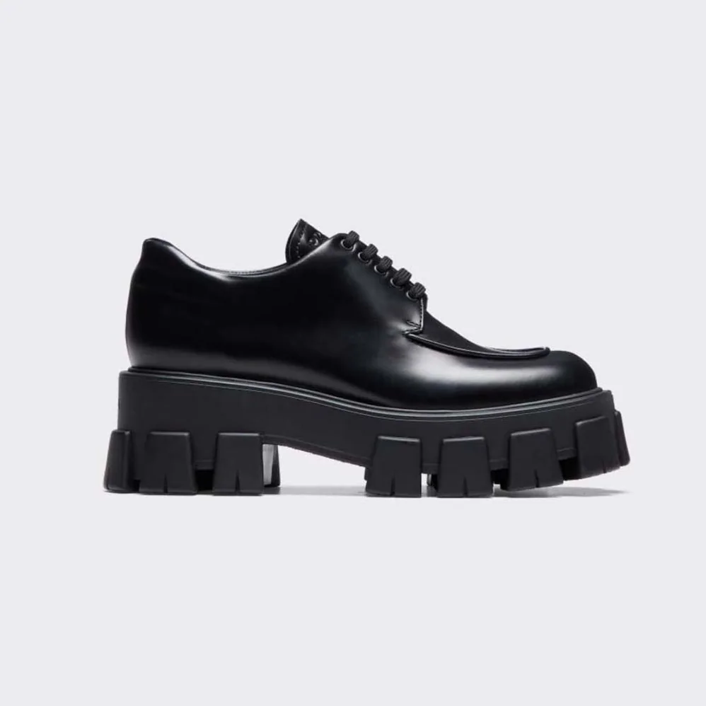 Prada Monolith Brushed Leather Lace-up Shoes for Women in Black
