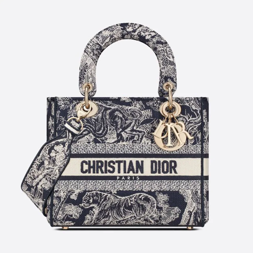 Dior Medium Lady D-lite Bag Blue Toile de Jouy Reverse Embroidery for Women Dior Medium Lady D-lite Bag Blue Toile de Jouy Reverse Embroidery for Women