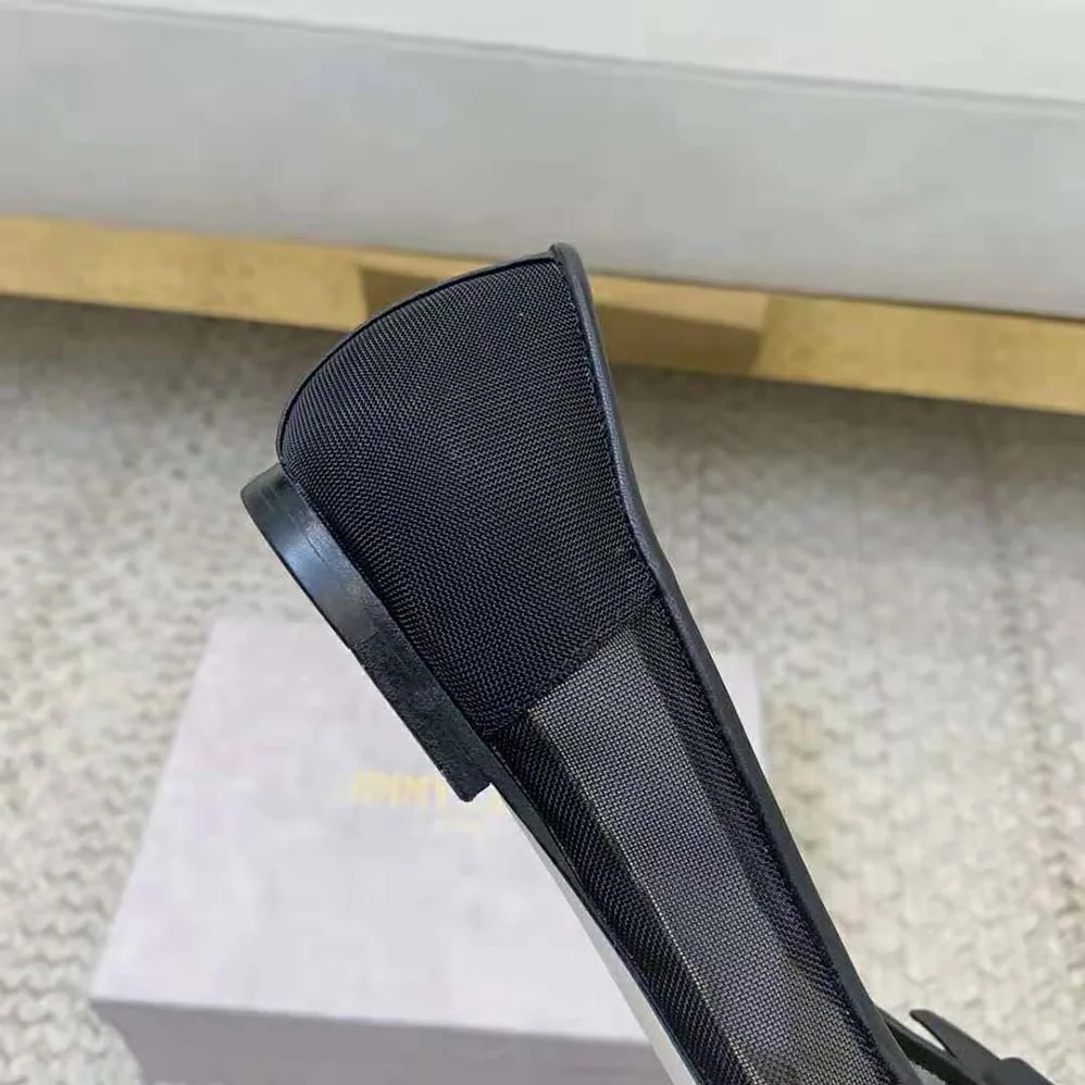 Jimmy Choo Lani Flat Black Mesh Flats with JC Monogram Leather Bow for Women Jimmy Choo Lani Flat Black Mesh Flats with JC Monogram Leather Bow for Women
