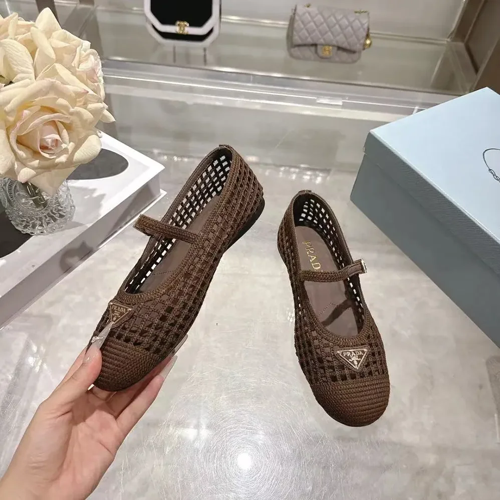 Prada Crochet Ballerinas for Women in Cocoa Brown Prada Crochet Ballerinas for Women in Cocoa Brown