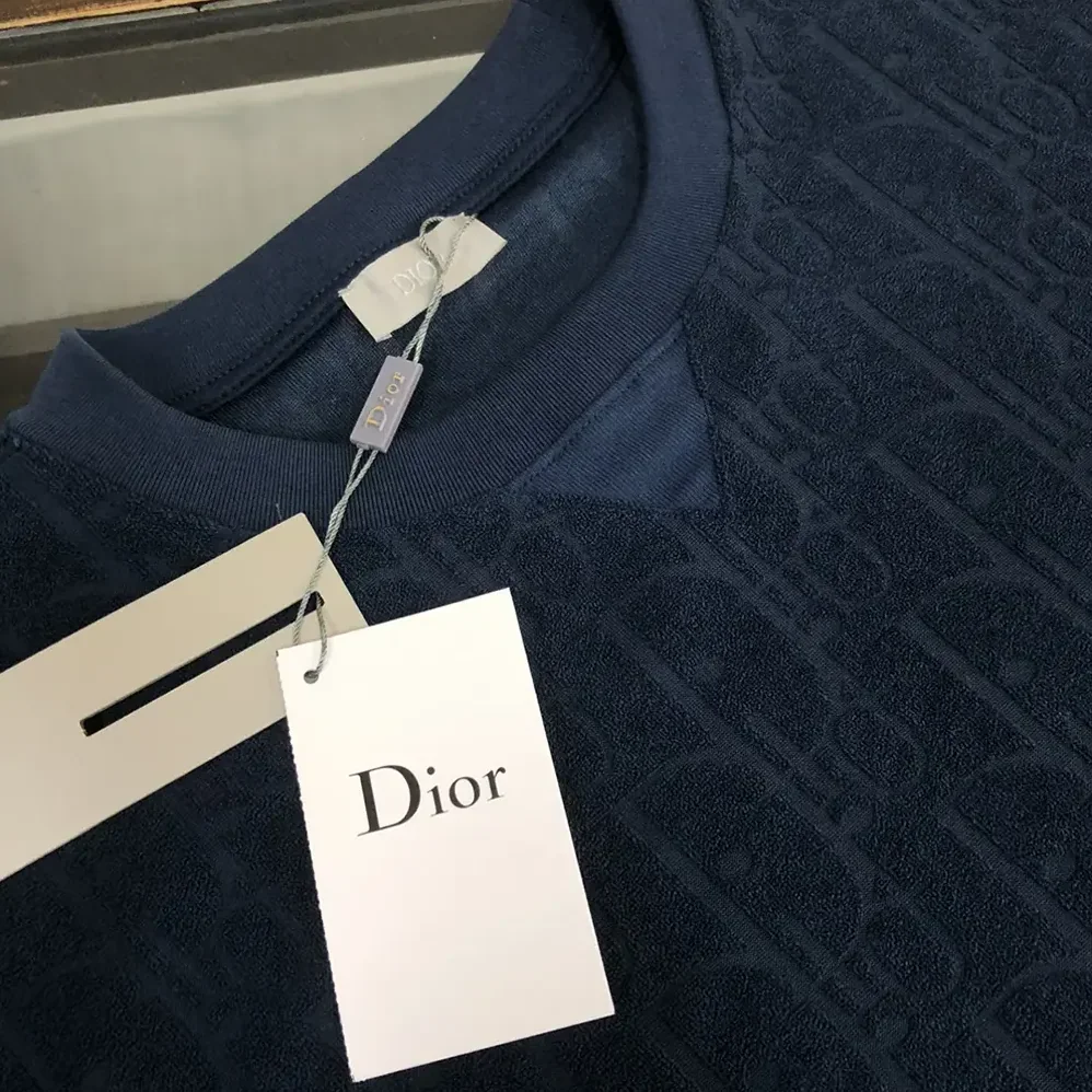 Dior Oblique Relaxed-Fit T-Shirt Navy Blue Terry Cotton Jacquard for Men