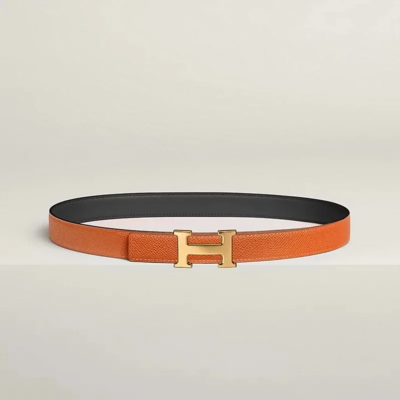 Hermes Mini H Reversible Belt Noir in Orange Hermes Mini H Reversible Belt Noir in Orange