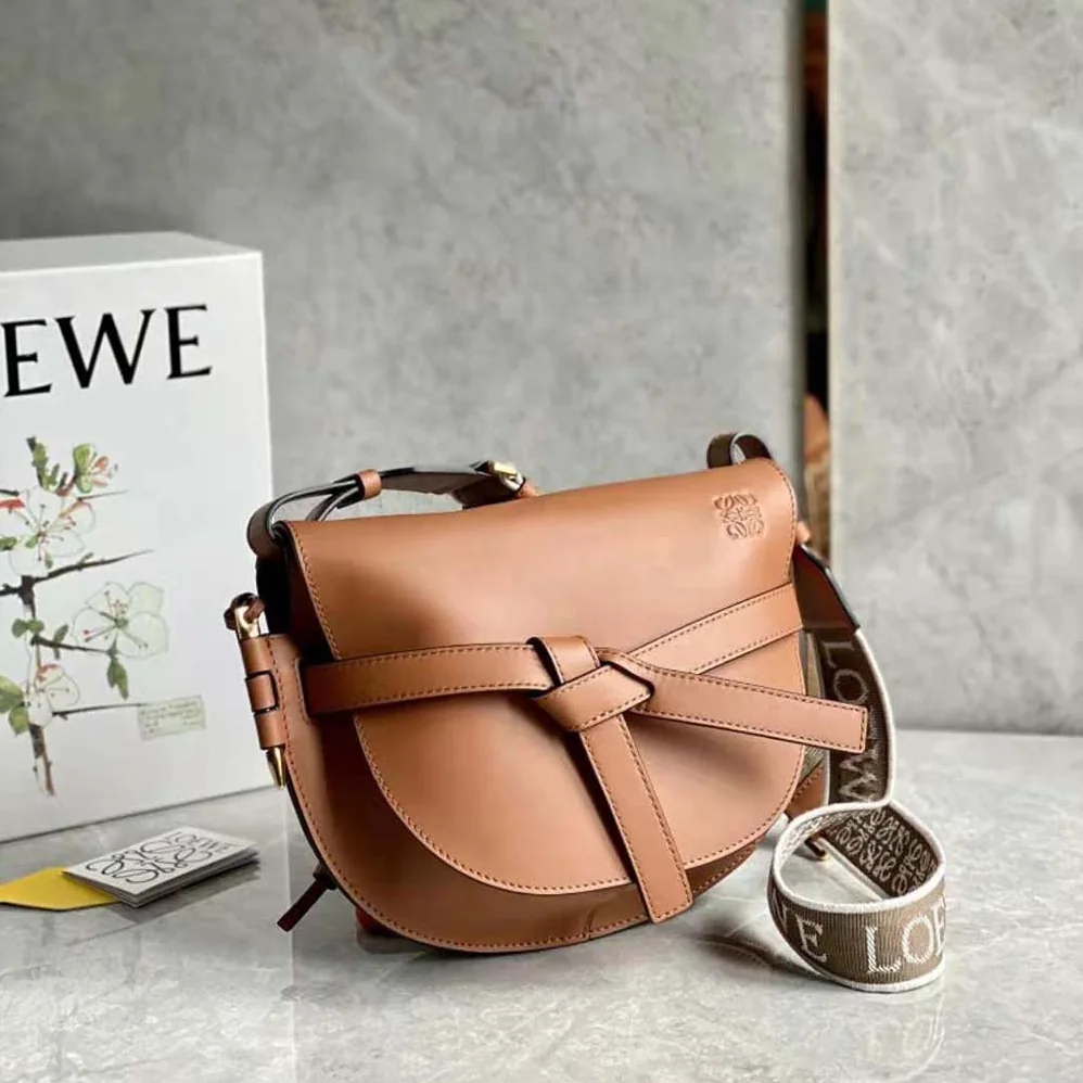 Loewe Small Gate Bag in Soft Calfskin and Jacquard for Women in Brown Loewe Small Gate Bag in Soft Calfskin and Jacquard for Women in Brown