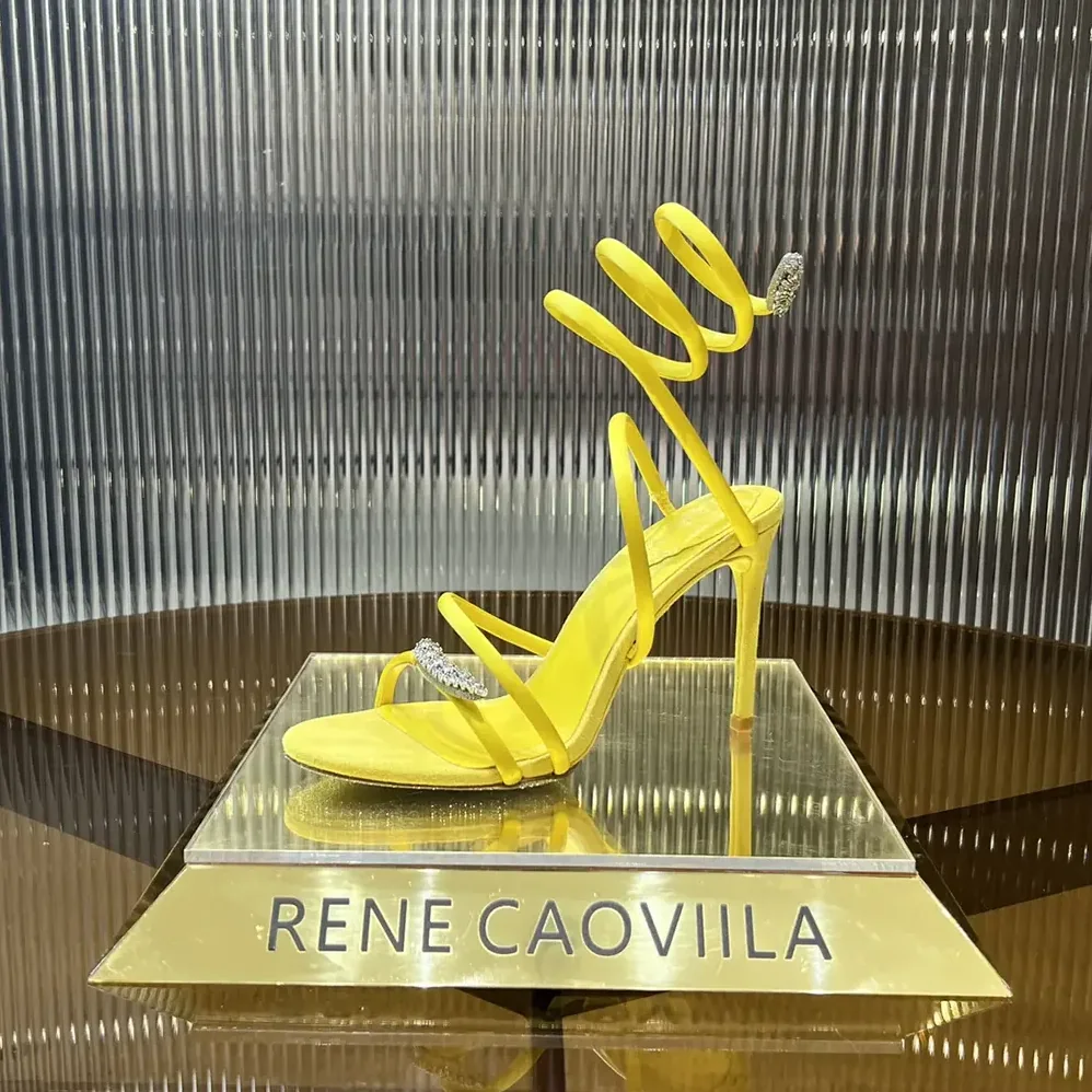 Rene Caovilla Serpente Midnight Yellow Sandal with Crystals 105 for Women