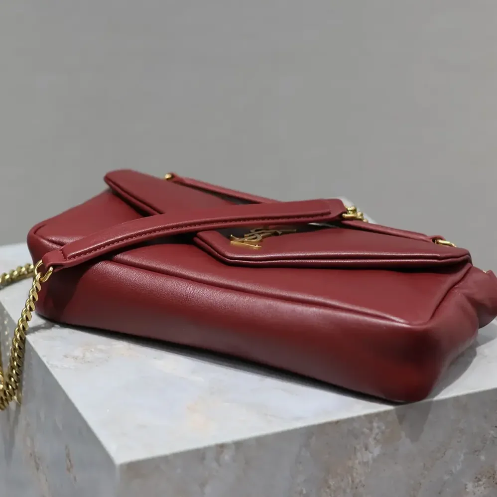 Saint Laurent YSL Calypso Small in Shiny Leather for Women in Maroon