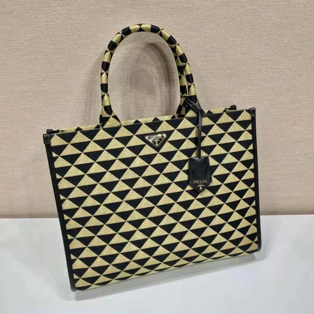 Prada Large Prada Symbole Jacquard Fabric Handbag for Women in Brown