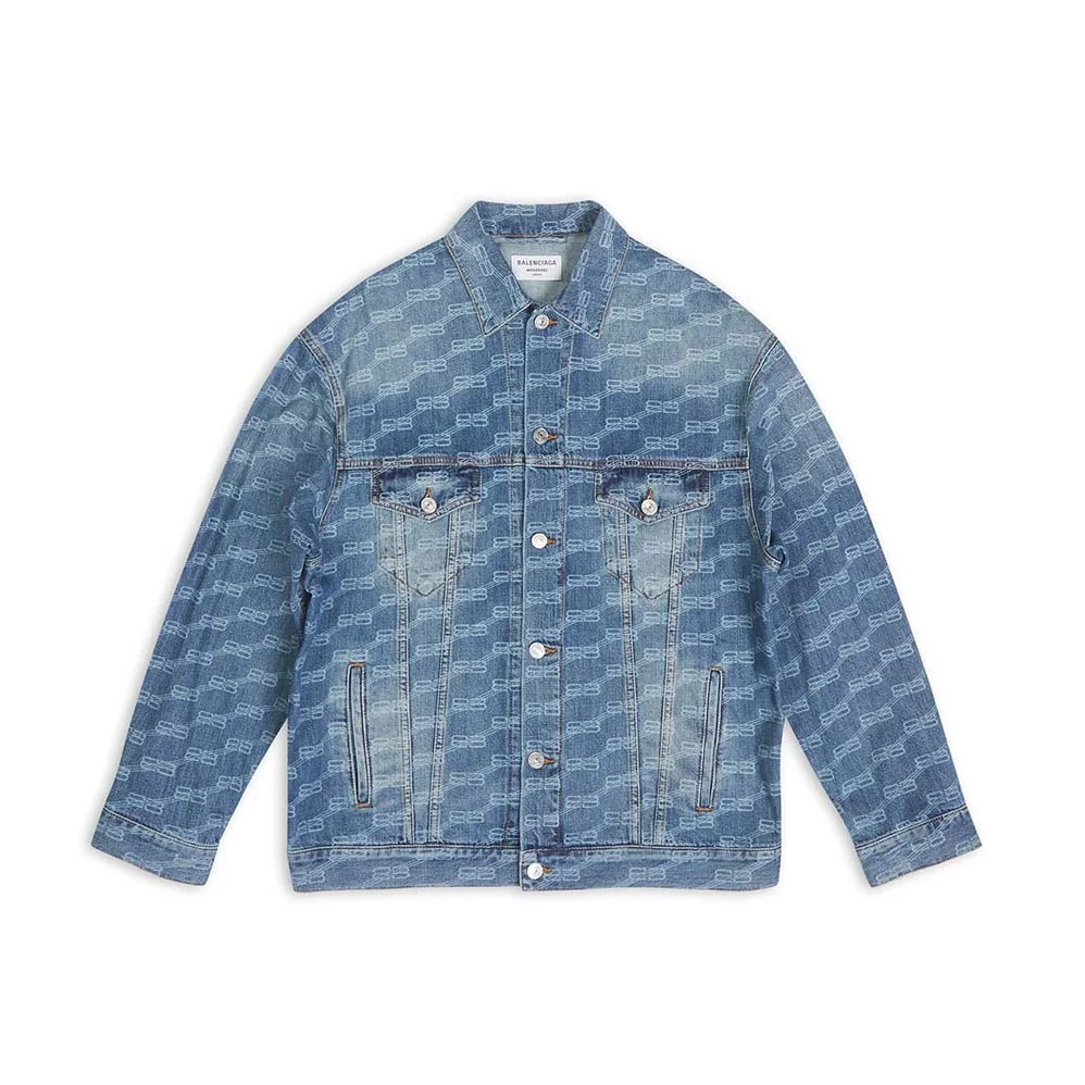 Balenciaga BB Monogram Large Fit Jacket in Blue Ring Denim for Men Balenciaga BB Monogram Large Fit Jacket in Blue Ring Denim for Men