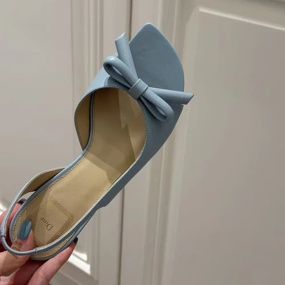 Dior Bow Heeled Slingback Sandal Bleu Ciel Lambskin for Women Dior Bow Heeled Slingback Sandal Bleu Ciel Lambskin for Women