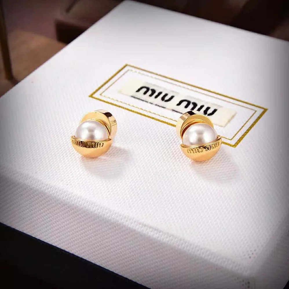 Miu Miu Metal and Pearl Earrings for Women Miu Miu Metal and Pearl Earrings for Women