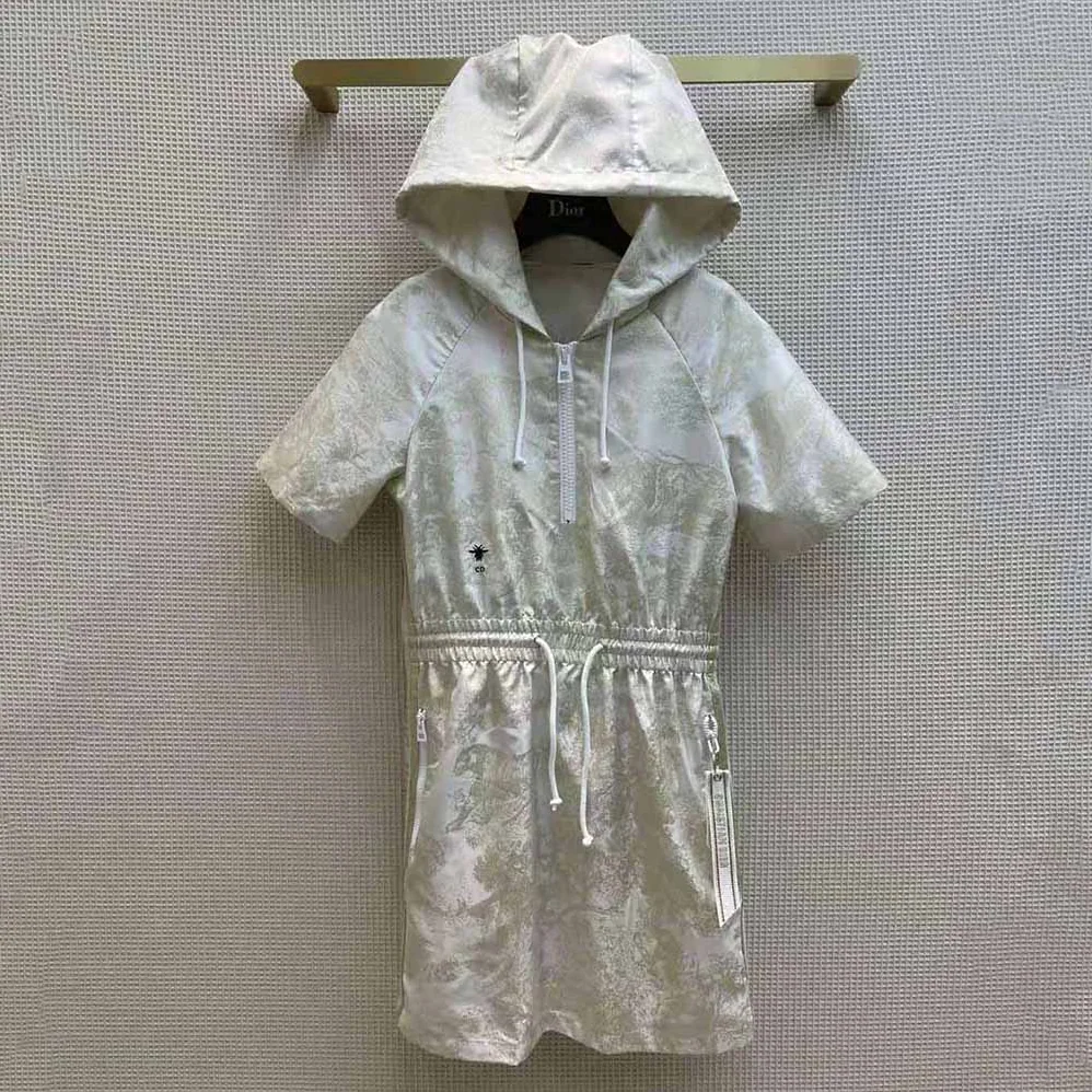 Dior Short Hooded Dress Gold for Women in Tone Technical Taffeta Jacquard Dior Short Hooded Dress Gold for Women in Tone Technical Taffeta Jacquard
