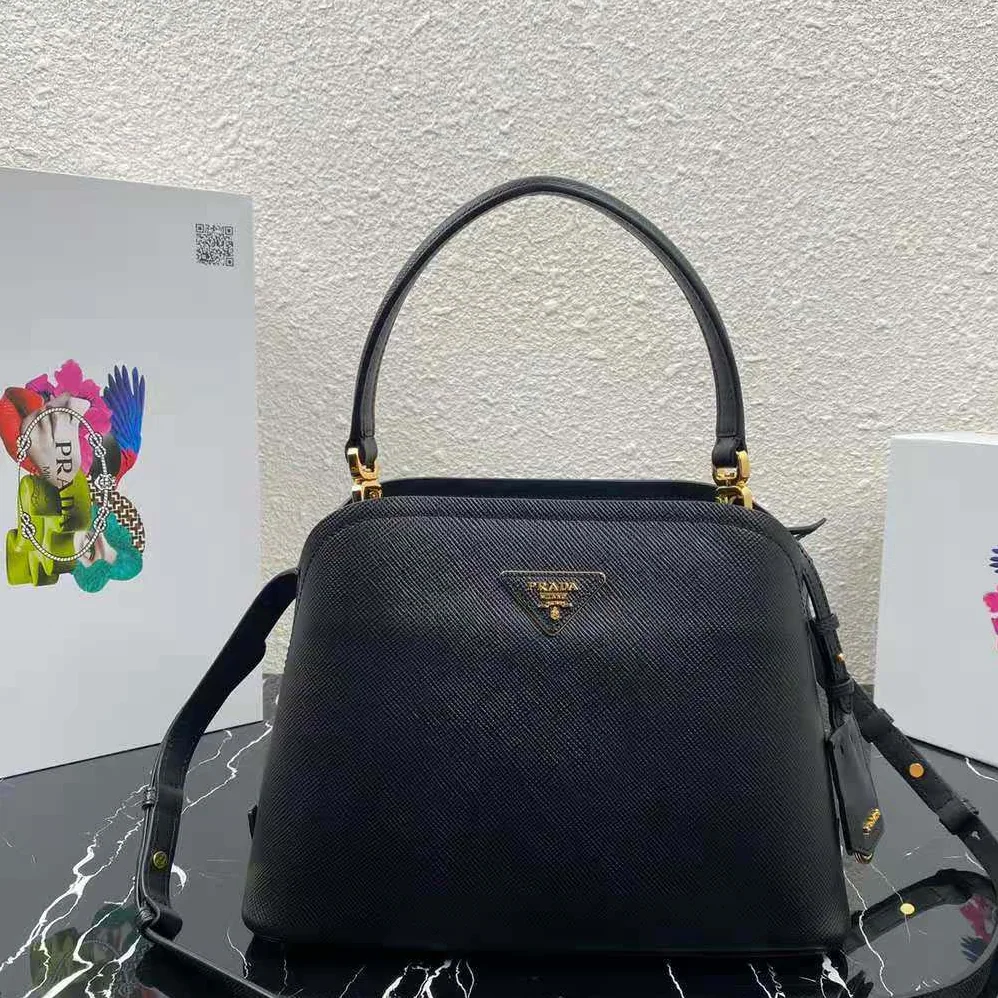Prada Medium Saffiano Leather Prada Matinee Bag for Women in Black Prada Medium Saffiano Leather Prada Matinee Bag for Women in Black