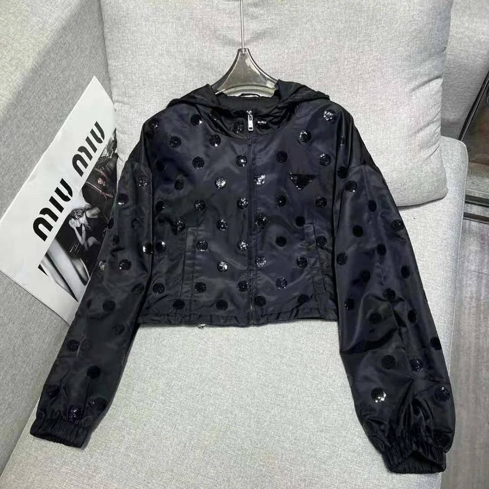 Prada Re-Nylon Embroidered Jacket for Women in Black
