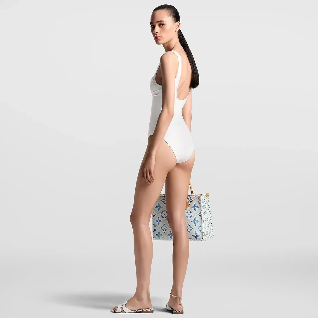 Louis Vuitton Gathered One-Piece Swimsuit White 1AFTDB
