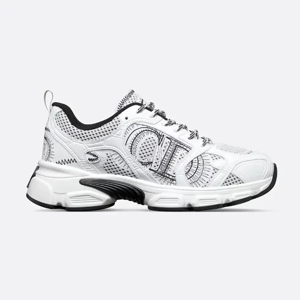 Dior Chrono Sneaker White and Black Mesh with Leather for Women in Effect Panels Dior Chrono Sneaker White and Black Mesh with Leather for Women in Effect Panels