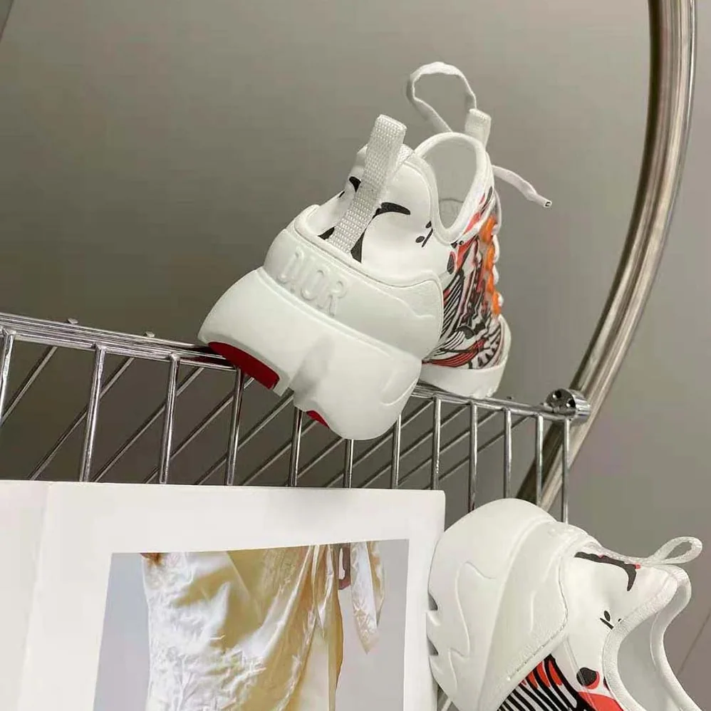 Dior D-Connect Sneaker White Technical Fabric with Red and Black Cupidon Print for Women Dior D-Connect Sneaker White Technical Fabric with Red and Black Cupidon Print for Women