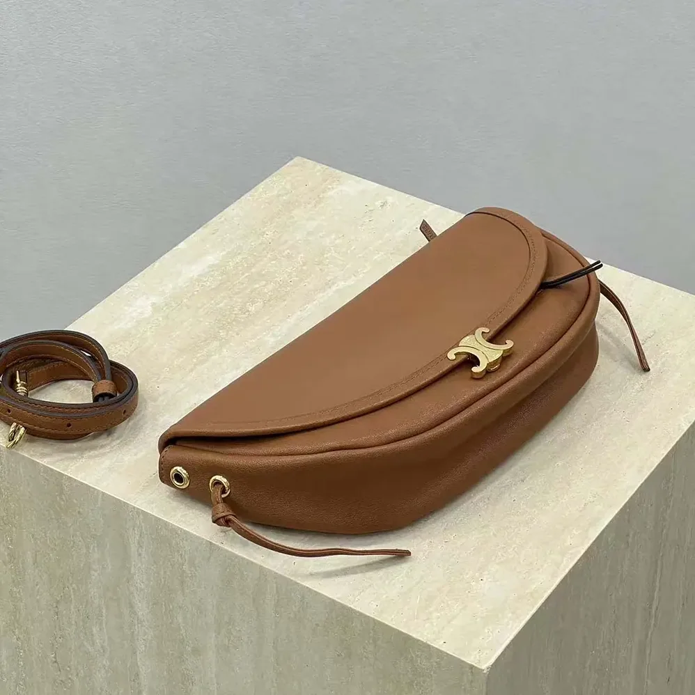 Celine Little Halfmoon Soft Triomphe in Supple Shiny Lambskin for Women in Brown Celine Little Halfmoon Soft Triomphe in Supple Shiny Lambskin for Women in Brown
