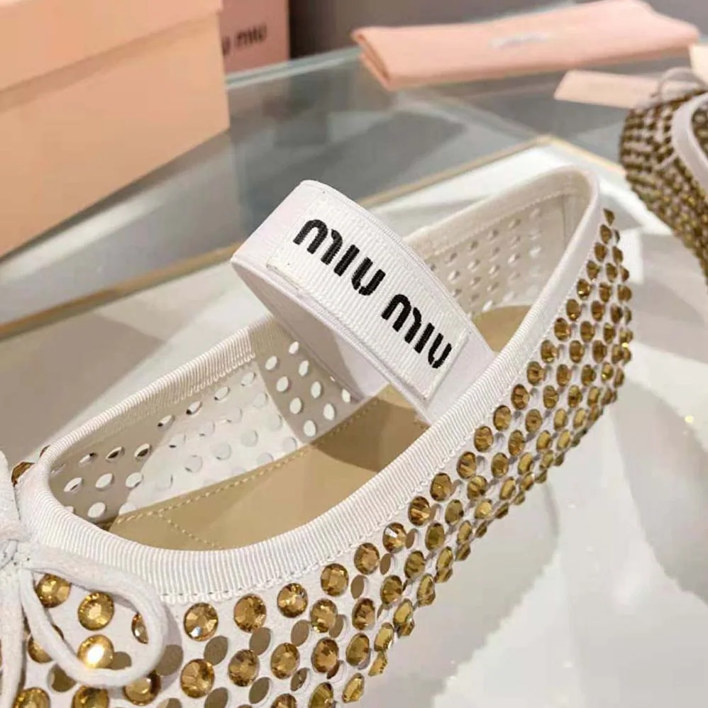 Miu Miu Satin Ballerinas for Women in Gold