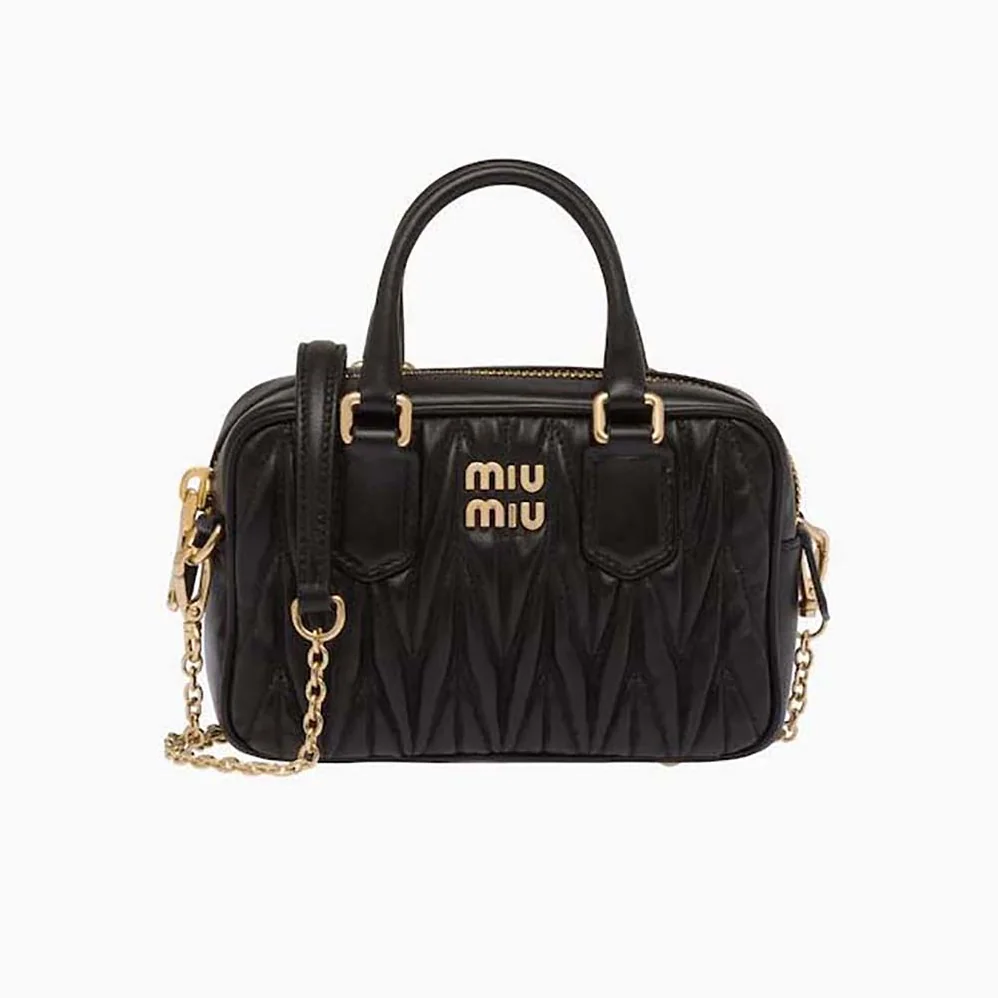 Miu Miu Matelassé Nappa Leather Top-Handle Mini-Bag for Women in Black Miu Miu Matelassé Nappa Leather Top-Handle Mini-Bag for Women in Black
