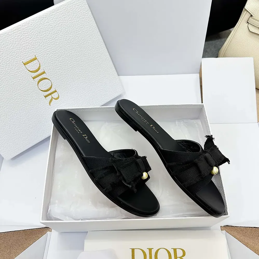 Dior Adiorable Slide Black Fringed Grosgrain for Women Dior Adiorable Slide Black Fringed Grosgrain for Women