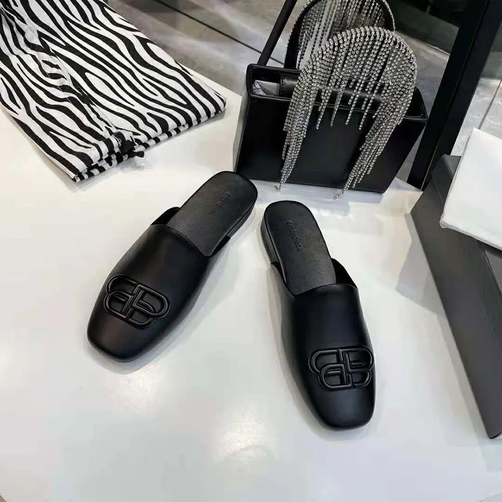 Balenciaga Cosy BB Slide in Black Smooth Calfskin Matte BB Hardware for Women